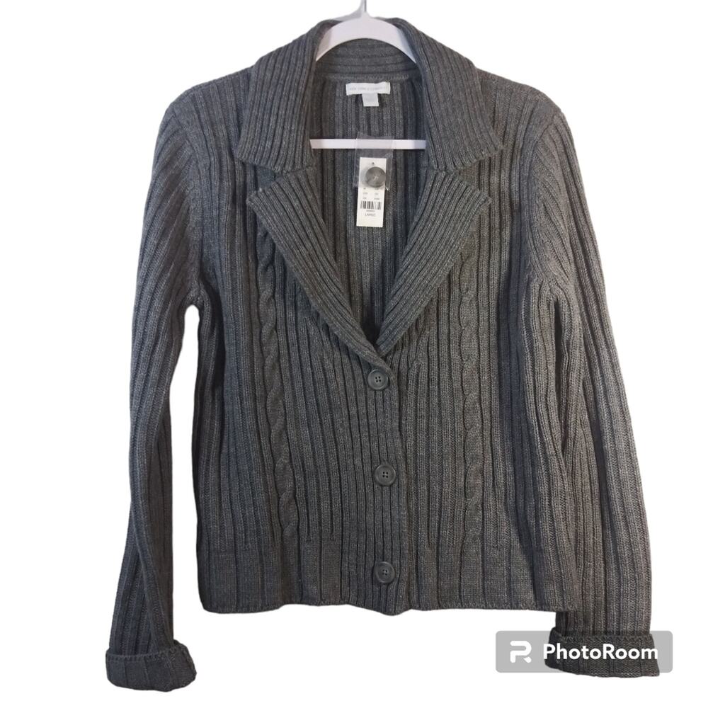 New York & Co Gray Knit Sweater Cardigan Button Front Size L